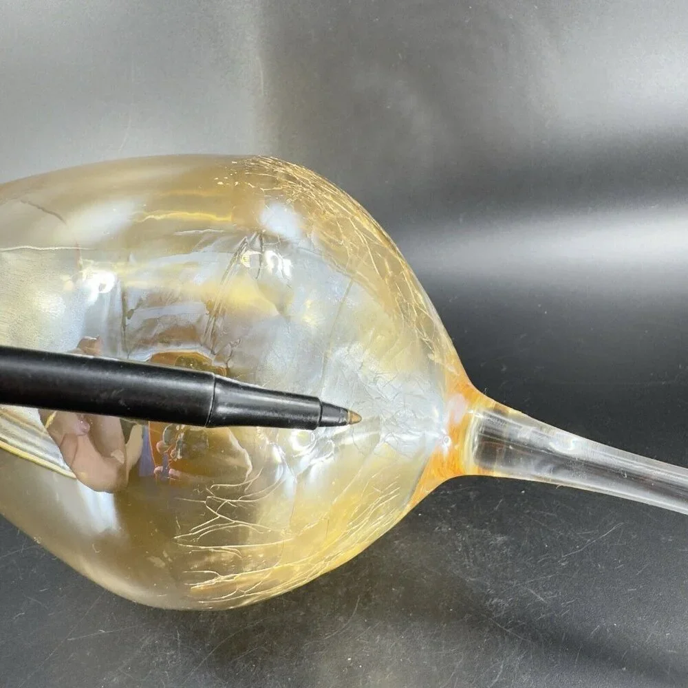 Pier 1 Glass Balloon Goblet Yellow Luster‎ Finish Crackled Glass Top Single 1
